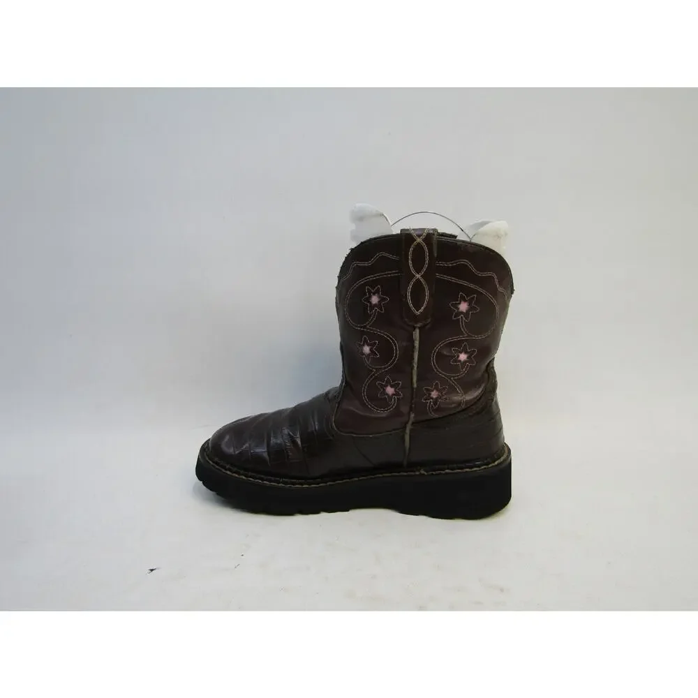 Roper Brand Youth Size 2 M Brown Leather Gator Print Cowboy Western Boots